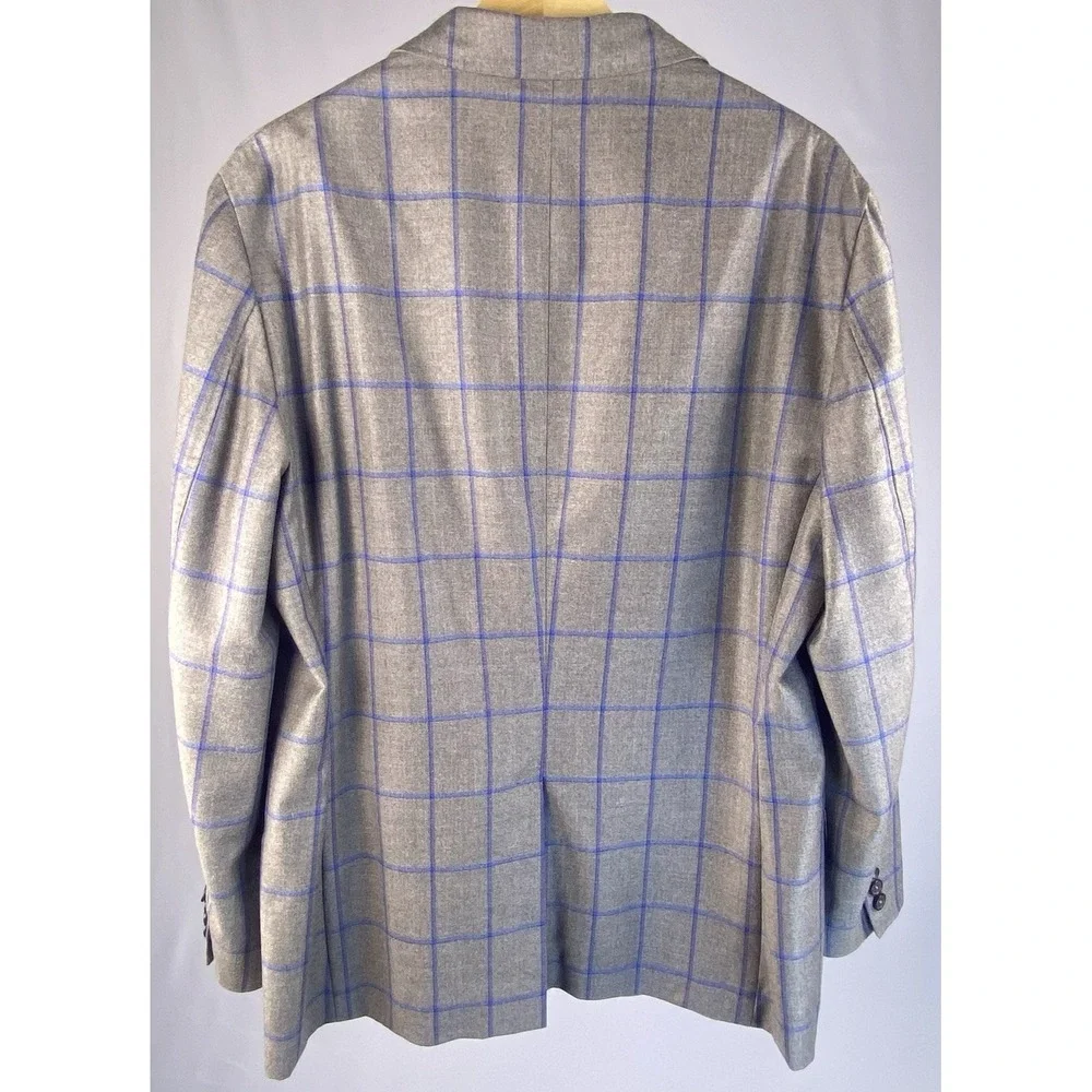 Robert Talbott Estate Sport Coat 42S Slim Grey Blue Windowpane Wool Silk -Tag 50